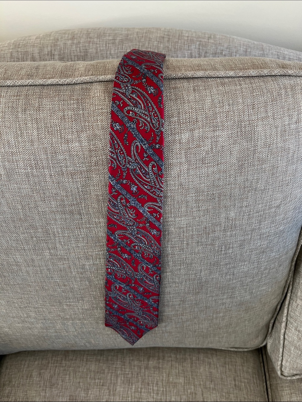 Dior Red Paisley Silk Tie with Gray Accents